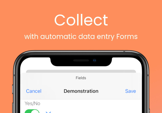 iOS database app screenshot: Collect with automatic data entry Forms (iPhone)