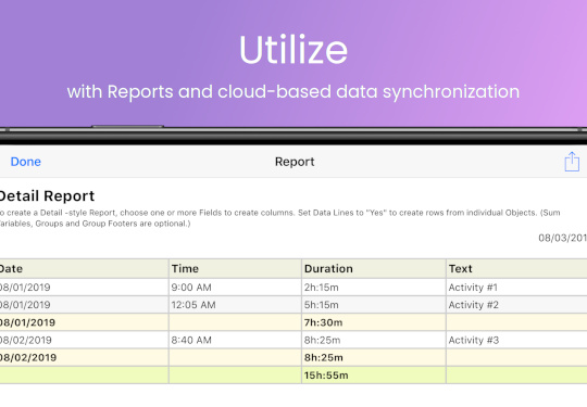 iOS database app screenshot: Utilize with Reports and cloud-based data synchronization (iPhone)