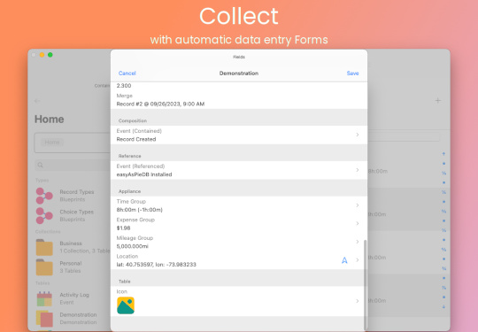 Desktop database app screenshot: Collect with automatic data entry Forms (Mac)