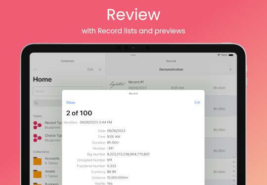 Review with Record lists and previews (iPad)